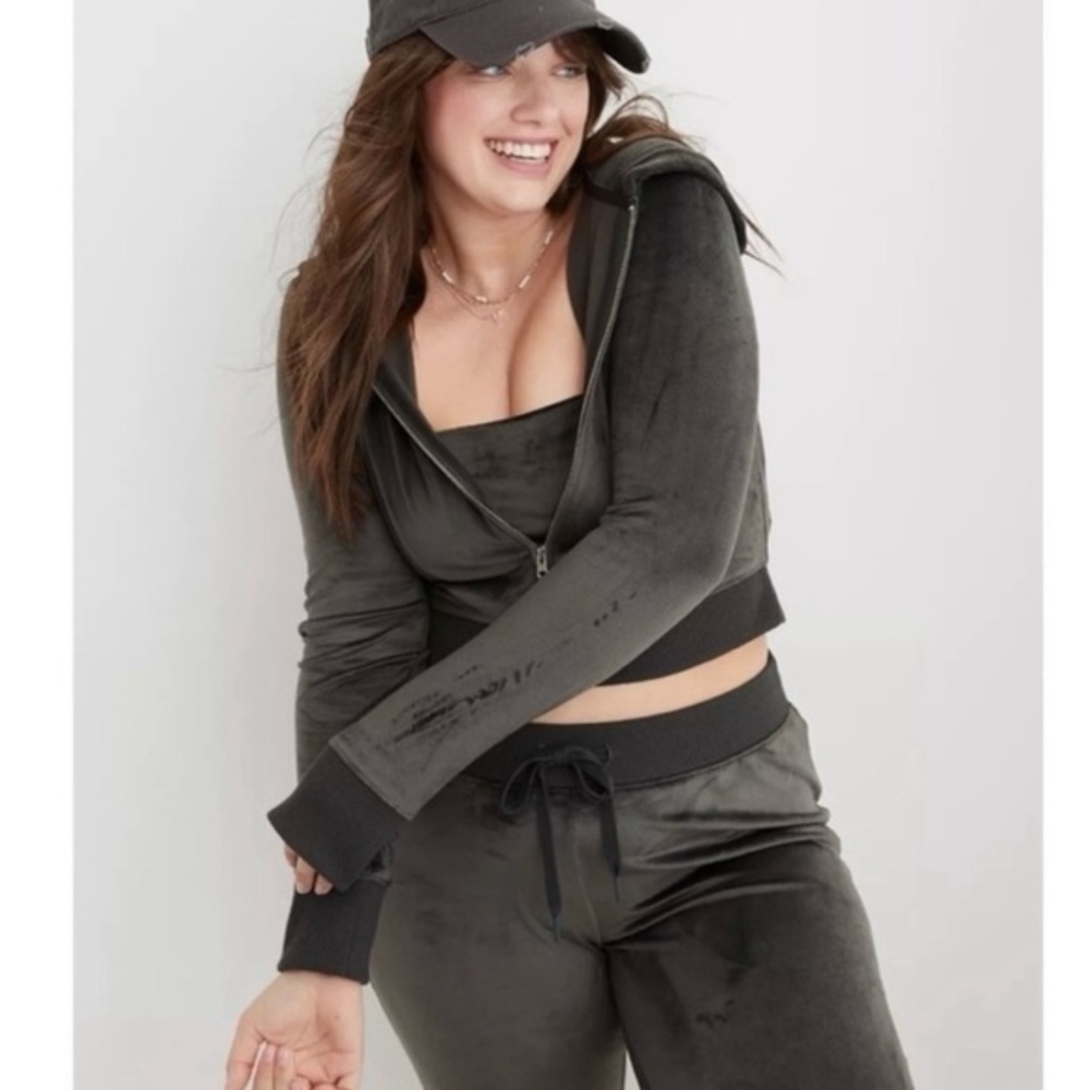 Aerie Real Good Cloud Velour Tracksuit in Smoked Gray Y2K TOP ONLY